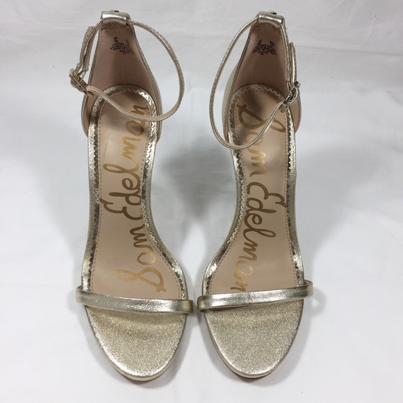 SOLD SAM EDELMAN Nadya Gold Ankle Stiletto Heels - Picture 4 of 8